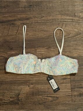 PrettyLittleThing Iridescent Sequin Bandeau Bralette US 4 NEW